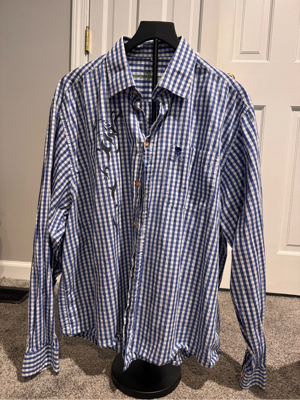 Zillertaler Trachtenwelt Austrian Alpine Shirt Mens 3XL Blue Gingham Oktoberfest